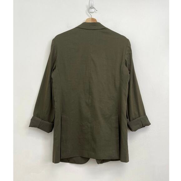 Theory Linen-Blend Rolled Sleeve Eco Crunch Wash Boyfriend Blazer Jacket Size 4 - Picture 3 of 14
